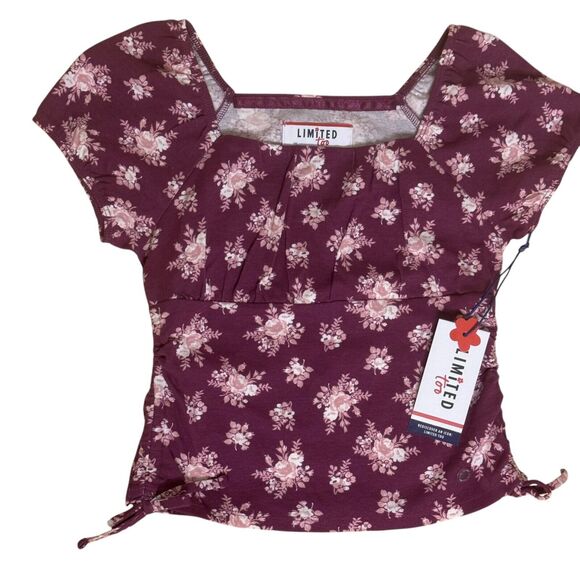 Limited Too Girls Floral Ruched Knit Blouse Top Pink Purple M 10 NWT - Picture 1 of 8